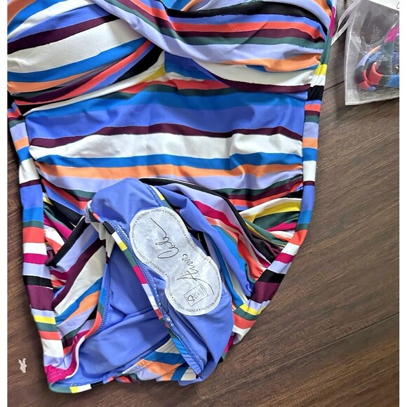Anne Cole Women's Striped Twist-Front Bandeau One-Piece Swimsuit Multi Color 6 - Picture 6 of 9